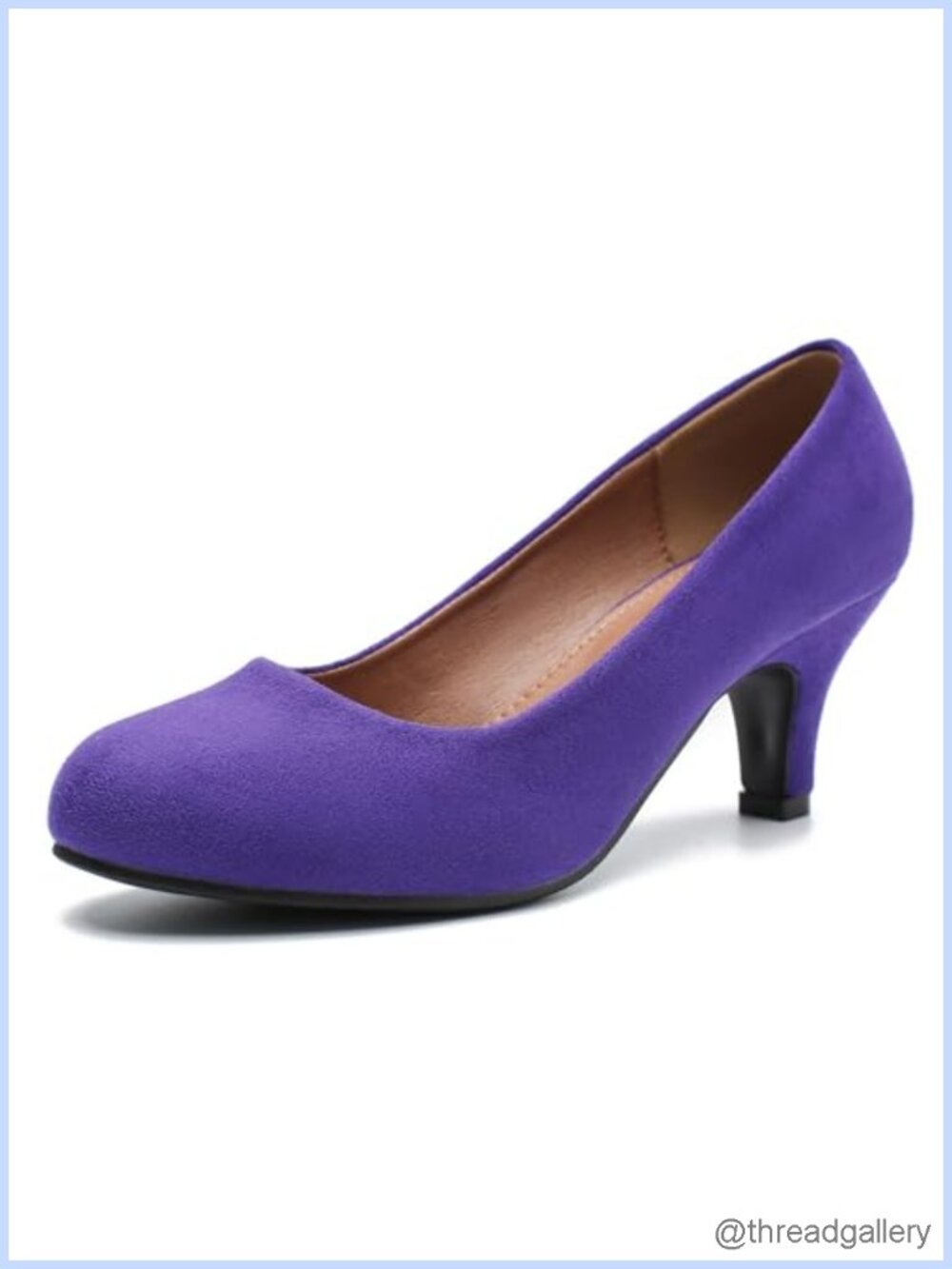 Classic Round Toe Kitten Heel Pumps Office Dress Shoes Comfortable Mid Heel